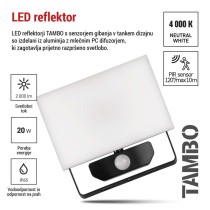 LED reflektor TAMBO s senzorjem gibanja, 20 W, 2000 lm, črn
