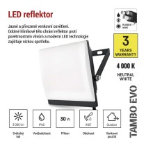 LED reflektor TAMBO EVO, 30 W, 3000 lm, IP65, černý