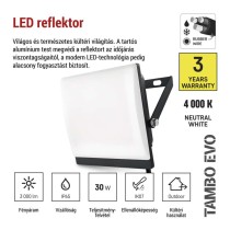 LED-es reflektor TAMBO EVO, 30 W, 3000 lm, IP65, fekete