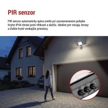 LED reflektor TAMBO EVO  so senzorom pohybu, 30 W, 3000 lm, IP65, čierny