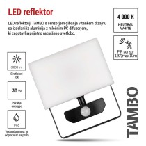 LED reflektor TAMBO s senzorjem gibanja, 30 W, 3000 lm, črn