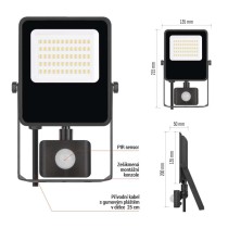 LED reflektor VISIO s pohybovým čidlem, 30 W, černý, neutrální bílá