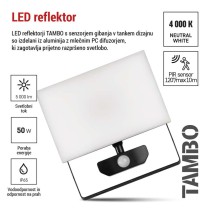 LED reflektor TAMBO s senzorjem gibanja, 50 W, 5000 lm, črn