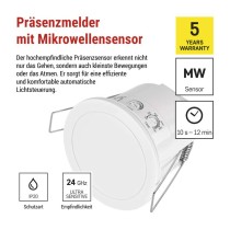 Mikrowellen-Präsenzmelder IP20 24GHZ 2000W, weiss