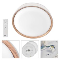 LED přisazené svítidlo ILVI, kruhové 30W, stmív. se změnou CCT, bílá+dřevo