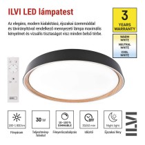 ILVI LED-es felületre szerelhető lámpa, kör alakú, 30 W, fényerő-szabályozás + CCT, feket