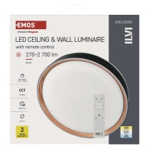 LED přisazené svítidlo ILVI, kruhové 45W, stmívání+CCT, černá+dřevo