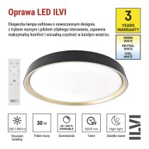Oprawa LED do montażu natynkowego ILVI, okrągła 30 W, regulacja jasności + CCT, czarna + 