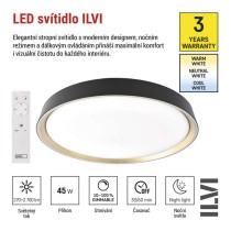 LED přisazené svítidlo ILVI, kruhové 45W, stmívání+CCT, černá+champagne