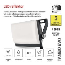 LED reflektor TAMBO EVO, 10 W, 1000 lm, IP65, čierny