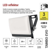 LED reflektor TAMBO EVO, 10 W, 1000 lm, IP65, črna