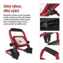 LED reflektor ACCO nabíjací prenosný, 20 W studená biela