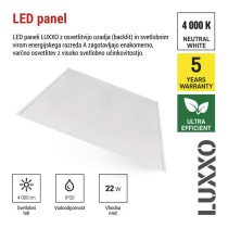 LED panel LUXXO 60 x 60 cm / 32 mm, 22 W, 4 000 lm, vgradni, nevtralno bela, IP21
