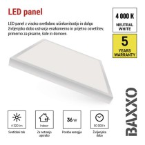 LED panel BAXXO 60 x 60 cm / 50 mm, 36 W, 4 320 lm, nadgradni, nevtralno bela, IP21