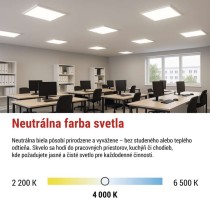 LED panel BAXXO 60 x 60 cm / 50 mm, 36 W, 4 320 lm, prisadený, neutrálna biela, IP21
