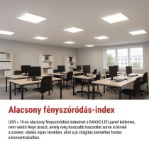 LED panel BAXXO 60 × 60 cm / 50 mm, 36 W, 4320 lm, falonkívüli, sem. fehér, UGR<19, IP21