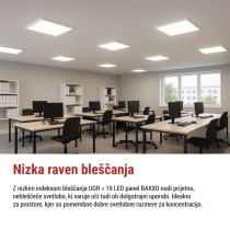 LED panel BAXXO 60 x 60 cm / 50 mm, 36 W, 4 320 lm, nadgradni, nevtr. bela, UGR<19, IP21