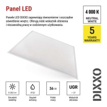 Panel LED DIXXO 60×60 36W IP20 neutralna biel UGR