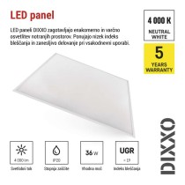 LED panel DIXXO backlit 60×60, kvadratni, vgradni, bel, 36W NW UGR
