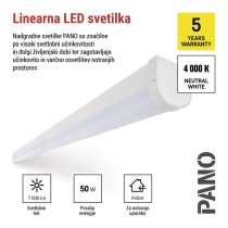 LED linearno svetilo PANO 50W, nevtralno bela
