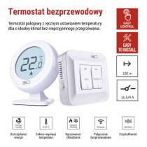 Ręczny termostat pokojowy, bezprzewodowy, P5618