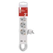 Ilgintuvas 2 m / 3 lizdai / su jungikliu / baltas / 1× USB-A + 1× USB-C / 1,5 mm2 