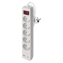 Ilgintuvas 3 m / 5 lizdai / su jungikliu / baltas / 1× USB-A + 1× USB-C / 1,5 mm2 