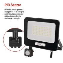 LED reflektor GLARO PIR 50 W, črni, IP54, 5000 lm, nevtralna bela