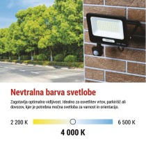 LED reflektor GLARO PIR 50 W, črni, IP54, 5000 lm, nevtralna bela