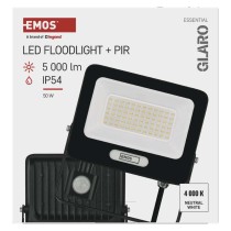 GLARO LED prožektors ar kustības sensoru, 50 W, melns, IP54, 5000 lm, neitrāli balts