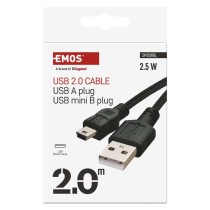 Įkrovimo ir duomenų perdavimo kabelis USB-A 2.0 / Mini USB-B 2.0, 2 m, juodas