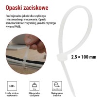Opaska kablowa 100×2,5, biała, 100 szt