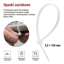Opaska kablowa 150×3,5, biała, 100 szt