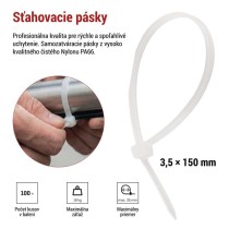 Sťahovacia páska 150×3,5, biela, 100 ks