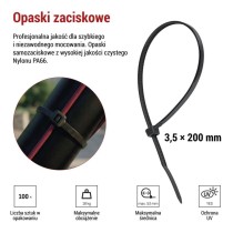 Opaska kablowa 200×3,5, czarna, 100 szt