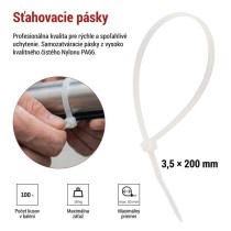 Sťahovacia páska 200×3,5, biela, 100 ks