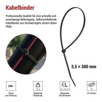 Kabelbinder 300×3,5, schwarz, 100 Stk