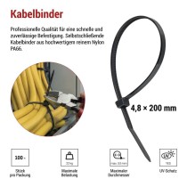 Kabelbinder 200×4,8, schwarz, 100 Stk