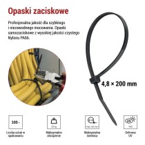 Opaska kablowa 200×4,8, czarna, 100 szt
