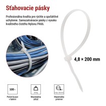 Sťahovacia páska 200×4,8, biela, 100 ks
