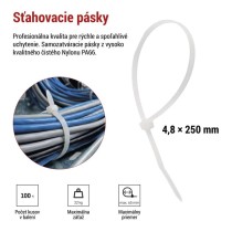 Sťahovacia páska 250×4,8, biela, 100 ks