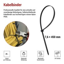 Kabelbinder 450×7,6, schwarz, 25 Stk