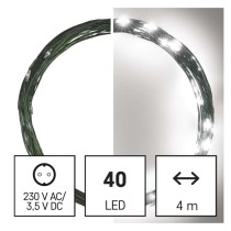 LED Ziemassvētku nano virtene, zaļa, 4 m, liet. ārā un iekšt., auksti balta, ar taimeru