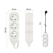 Prodlužovací kabel 3 m / 3 zásuvky / bílý / PVC / 1,5 mm2
