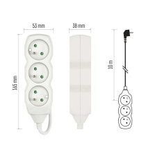 Prodlužovací kabel 10 m / 3 zásuvky / bílý / PVC / 1,5 mm2