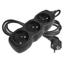 Predlžovací kábel 1,5 m / 3 zásuvky / čierny / PVC / 1 mm2