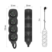 Predlžovací kábel 3 m / 4 zásuvky / čierny / PVC / 1,5 mm2