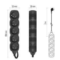 Prodlužovací kabel 3 m / 5 zásuvek / černý / PVC / 1 mm2