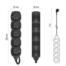 Predlžovací kábel 3 m / 5 zásuviek / čierny / PVC / 1,5 mm2
