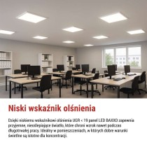 Panel LED BAXXO 60 x 60 cm / 50 mm, 36 W, IP20, neutralna biel UGR<20